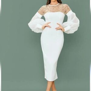 NEW, SHEIN LONG plaid gold design, sheer cream Dress!